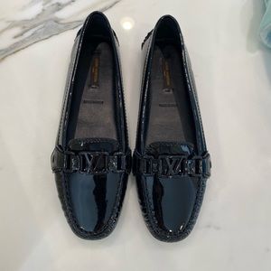 LV all black shiny leather flats